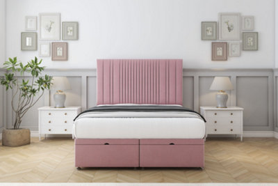 Sloomy Kingsley Pink Plush Ottoman Bed Base With 26" Strutted Headboard 4'6 Double from B&Q