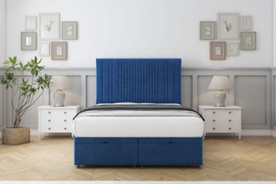 Sloomy Kingsley Navy Plush Ottoman Bed Base With 26" Strutted Headboard 3' Single from B&Q