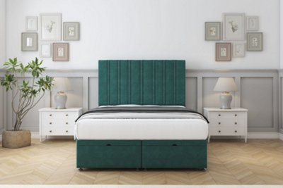 Sloomy Langston Emerald Plush Ottoman Bed Base With 26" Strutted Headboard 4'6 Double from B&Q
