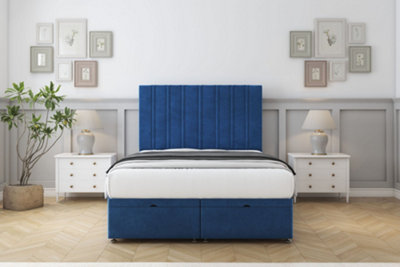 Sloomy Langston Navy Plush Ottoman Bed Base With 26" Strutted Headboard 3' Single from B&Q