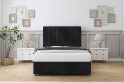 Sloomy Langston Black Naples Ottoman Bed Base With 54" Floor Standing Headboard 4'6 Double from B&Q