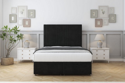 Sloomy Harrington Black Plush Ottoman Bed Base With 54" Floor Standing Headboard 5' King from B&Q