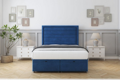 Sloomy Ashford Navy Plush Ottoman Bed Base With 26" Strutted Headboard 3' Single from B&Q