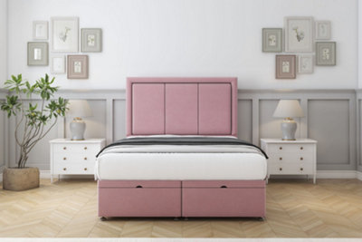 Sloomy Lancaster Pink Plush Ottoman Bed Base With 54" Floor Standing Headboard 3' Single from B&Q