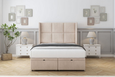 Sloomy Beaumont Sand Naples Ottoman Bed Base With 54" Wingback Headboard 4'6 Double from B&Q