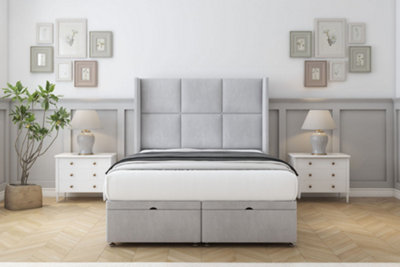 Sloomy Beaumont Silver Naples Ottoman Bed Base With 54" Wingback Headboard 4'6 Double from B&Q