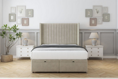 Sloomy Marlborough Cream Plush Ottoman Bed Base With 54" Wingback Headboard 4'6 Double from B&Q