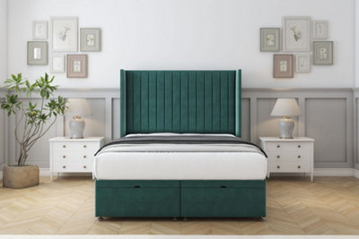 Sloomy Marlborough Emerald Plush Ottoman Bed Base With 54" Wingback Headboard 3' Single from B&Q