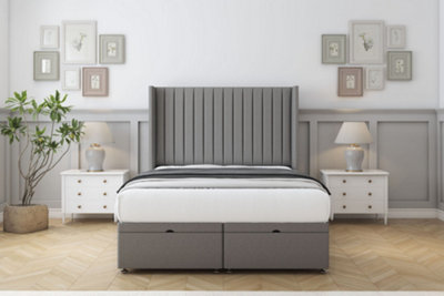Sloomy Marlborough Pewter Dumfries Ottoman Bed Base With 54" Wingback Headboard 4'6 Double from B&Q