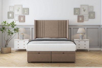 Sloomy Camden Mink Plush Ottoman Bed Base With 54" Wingback Headboard 2'6 Small Single from B&Q