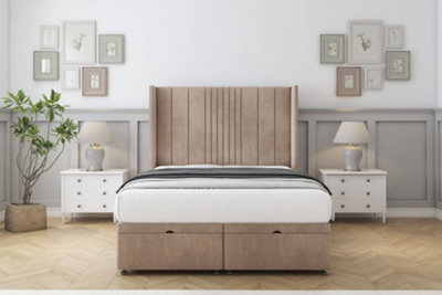 Sloomy Hargrave Mink Naples Ottoman Bed Base With 54" Wingback Headboard 2'6 Small Single from B&Q