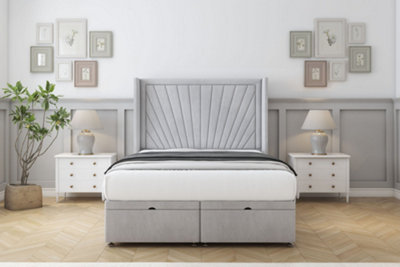 Sloomy Rutherford Silver Naples Ottoman Bed Base With 54" Wingback Headboard 4'6 Double from B&Q