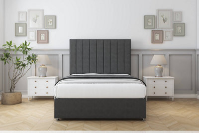 Sloomy Kansas Graphite Dumfries Divan Bed With Mattress No Drawers With 54" Floor Standing Headboard 3' Single from B&Q