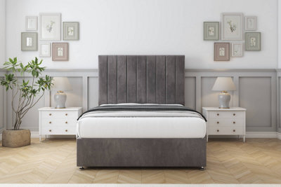 Sloomy Kansas Slate Naples Divan Bed With Mattress 2 Drawers Same Side With 54" Floor Standing Headboard 2'6 Small Single from B&Q