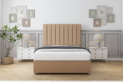 Sloomy Kansas Latte Dumfries Divan Bed With Mattress 2 Drawers Same Side With 54" Floor Standing Headboard 4'6 Double from B&Q