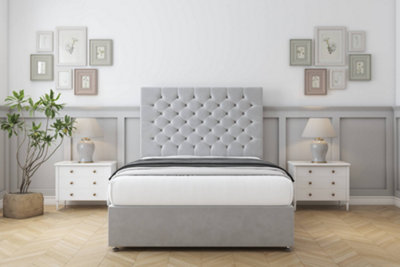 Sloomy Mayfair Silver Plush Divan Bed With Mattress No Drawers With 26" Strutted Headboard 5' King from B&Q