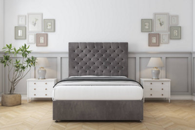Sloomy Mayfair Slate Naples Divan Bed With Mattress 2 Drawers Same Side With 26" Strutted Headboard 2'6 Small Single from B&Q