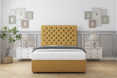 Sloomy Mayfair Mustard Plush Divan Bed With Mattress 2 Drawers Same Side With 54" Floor Standing Headboard 5' King from B&Q