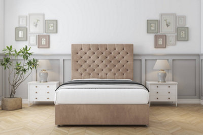 Sloomy Mayfair Mink Naples Divan Bed With Mattress 2 Drawers Same Side With 54" Floor Standing Headboard 4'6 Double from B&Q