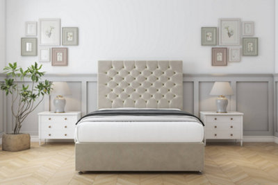 Sloomy Mayfair Cream Plush Divan Bed With Mattress 4 Drawers With 54" Floor Standing Headboard 5' King from B&Q