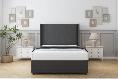 Sloomy Devonshire Graphite Dumfries Divan Bed With Mattress No Drawers With 54" Wingback Headboard 4'6 Double from B&Q