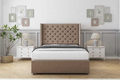 Sloomy Dior Mink Plush Divan Bed With Mattress No Drawers With 54" Wingback Headboard 5' King from B&Q