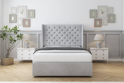 Sloomy Dior Silver Naples Divan Bed With Mattress No Drawers With 54" Wingback Headboard 5' King from B&Q