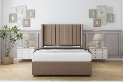 Sloomy Falcon Mink Plush Divan Bed With Mattress 2 Drawers Foot-End With 54" Wingback Headboard 6' Super King from B&Q