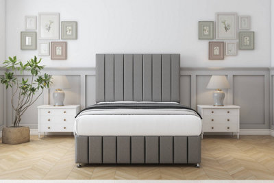 Sloomy California Pewter Dumfries Divan Bed Set 4 Drawers With 26" Strutted & 12" Footboard 4'6 Double from B&Q