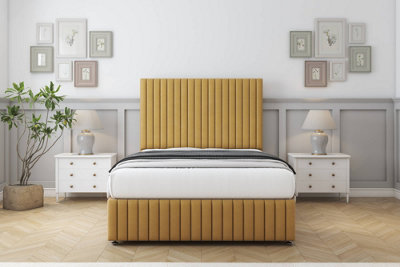 Sloomy Madison Mustard Plush Divan Bed Set 2 Drawers Left Side With 26" Strutted & 12" Footboard 3' Single from B&Q