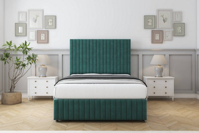 Sloomy Madison Emerald Plush Divan Bed Set No Drawers With 54" Floor Standing & 12" Footboard 4'6 Double from B&Q