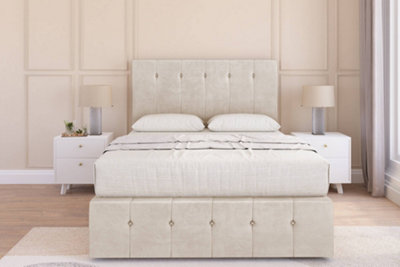 Sloomy Cambridge Cream Plush Divan Bed Set 4 Drawers26" Strutted & 12" Footboard 5' King from B&Q
