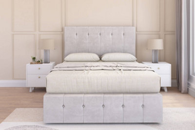 Sloomy Cambridge Silver Plush Divan Bed Set 2 Drawers Left Side54" Floor Standing & 12" Footboard 6' Super King from B&Q