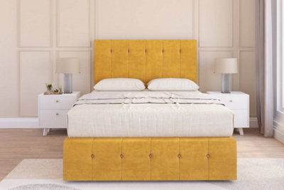 Sloomy Cambridge Mustard Plush Divan Bed Set 2 Drawers Foot-End54" Floor Standing & 12" Footboard 4' Small Double from B&Q