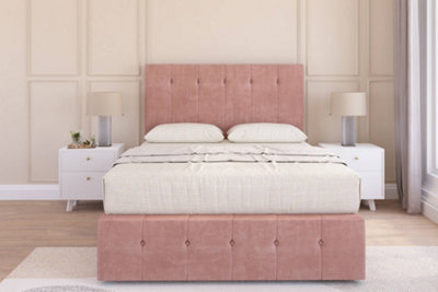 Sloomy Cambridge Pink Plush Divan Bed Set 2 Drawers Foot-End54" Floor Standing & 12" Footboard 6' Super King from B&Q