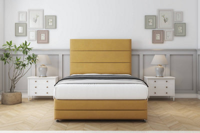 Sloomy Monaco Mustard Plush Divan Bed Set 4 Drawers With 54" Floor Standing & 12" Footboard 4'6 Double from B&Q