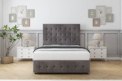 Sloomy Berlin Slate Naples Divan Bed Set No Drawers With 26" Strutted & 12" Footboard 4'6 Double from B&Q