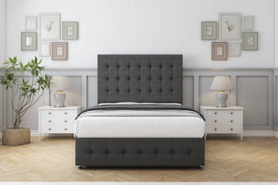 Sloomy Berlin Graphite Dumfries Divan Bed Set 2 Drawers Foot-End With 54" Floor Standing & 12" Footboard 4' Small Double from B&Q