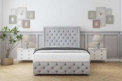 Sloomy Vienna Silver Naples Divan Bed Set No Drawers With 26" Strutted & 12" Footboard 4'6 Double from B&Q