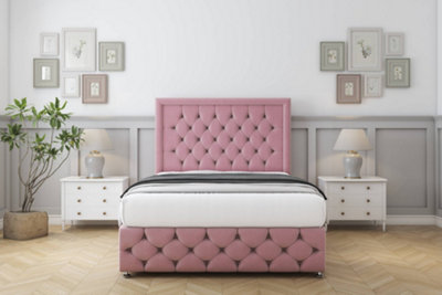 Sloomy Vienna Pink Plush Divan Bed Set 2 Drawers Right Side With 26" Strutted & 12" Footboard 3' Single from B&Q