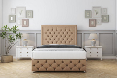 Sloomy Vienna Latte Dumfries Divan Bed Set No Drawers With 54" Floor Standing & 12" Footboard 4'6 Double from B&Q