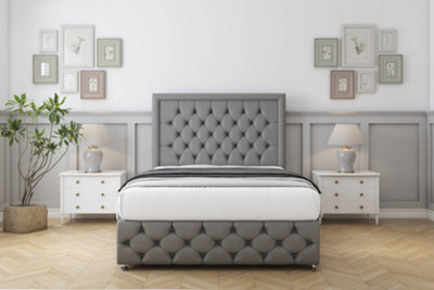 Sloomy Vienna Pewter Dumfries Divan Bed Set No Drawers With 54" Floor Standing & 12" Footboard 4'6 Double from B&Q