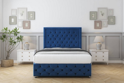 Sloomy Vienna Navy Plush Divan Bed Set 2 Drawers Right Side With 54" Floor Standing & 12" Footboard 4'6 Double from B&Q