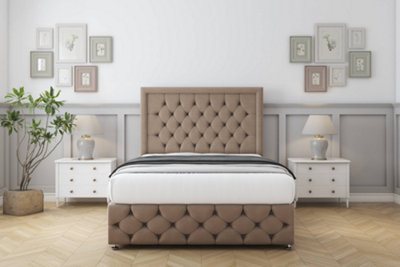 Sloomy Vienna Mink Plush Divan Bed Set 4 Drawers With 54" Floor Standing & 12" Footboard 4'6 Double from B&Q