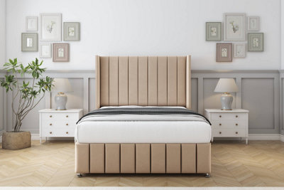 Sloomy Melbourne Pebble Plush Divan Bed Set No Drawers With 54" Wingback & 12" Footboard 4'6 Double from B&Q