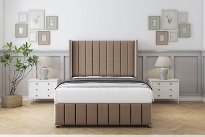 Sloomy Melbourne Mink Plush Divan Bed Set No Drawers With 54" Wingback & 12" Footboard 4'6 Double from B&Q
