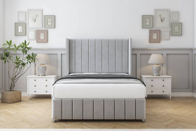 Sloomy Melbourne Silver Plush Divan Bed Set No Drawers With 54" Wingback & 12" Footboard 4'6 Double from B&Q