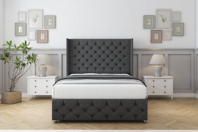 Sloomy Luthor Graphite Dumfries Divan Bed Set No Drawers54" Wingback & 12" Footboard 4'6 Double from B&Q