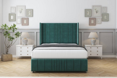 Sloomy Hargrave Emerald Plush Divan Bed Set No Drawers With 54" Wingback & 12" Footboard 2'6 Small Single from B&Q