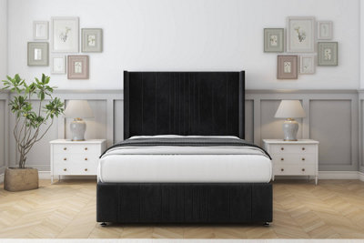 Sloomy Hargrave Black Naples Divan Bed Set No Drawers With 54" Wingback & 12" Footboard 3' Single from B&Q